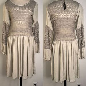 B. Boutique by Evergreen Womens S Boho Mixed Media Crochet Lace Longsleeve Dress